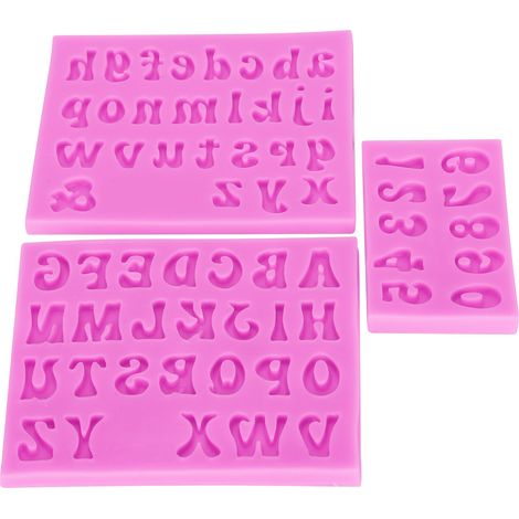 3Pcs Alphanumeric Silicone Mold Making Uppercase Lowercase for DIY Cake Clay Chocolate Pink (1/5)