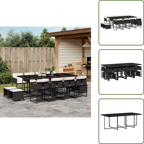 Ensemble à manger de jardin 13 pcs coussins noir résine tressée - Ensemble De Salle À Manger De Jardin - Ensembles De Salle À Manger De Jardin - Ensemble De Salle À Manger D'extérieur - Ensemble De Sa (1/5)
