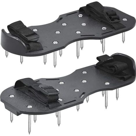 Sandales d'aération de pelouse avec 8 sangles réglables allongées, 26 clous, taille universelle, pour pelouses de jardin - Noir (1/3)