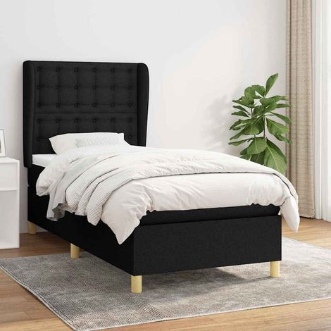 Cama box spring con colchón tela negro 90x190 cm (1/5)