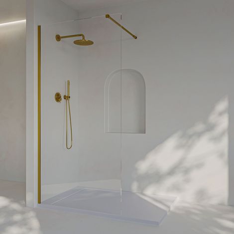SOULHOME Paroi de douche fixe, installation facile, verre de sécurité 8 mm anticalcaire, 110 cm de large x 200 cm de haut, profilé Doré (1/5)