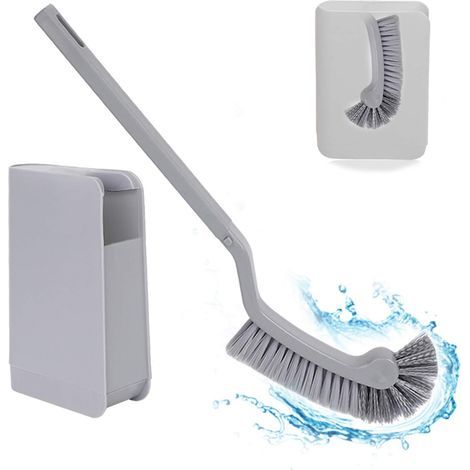 Toilet brush with holder, compact and slim bathroom brush for bathroom storage - Robust toilet brush, deep cleaning set (grey) (1/5)