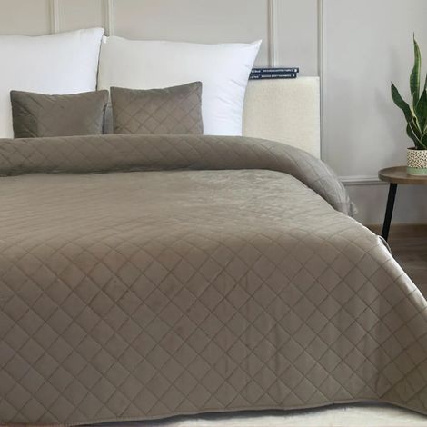 Couvre-lit, courtepointe, jeté, velours double face, Amarante Taupe 010, 180x220+2x 40x40 (1/5)