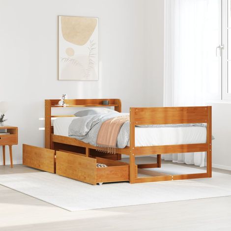 Bed Frame without Mattress Wax Brown 75x190 cm Small Single Solid Wood Pine vidaXL (1/5)