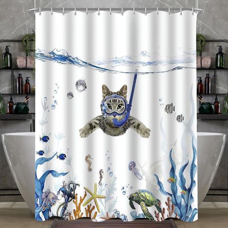 Duschvorhang Katzenschwimme 200x200cm Antischimmel Textil wasserabweisend 12 (1/5)