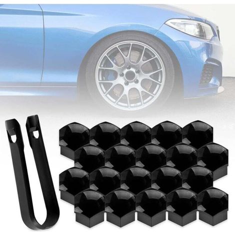 20 pièces Ø 19 mm (noir) capuchons d'écrous de roue, couvre-écrous de roue pour la conversion de voiture, couvercles verrouillables universels pour la conversion de voiture avec outil pour écrous de r (1/4)