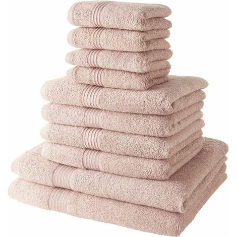 Lot de 4 Serviettes de bain TODAY 30x50 + 4 Serviettes de bain50x90 + 2 Draps de bain 70x130 cm 100% Coton - Rose des sables (1/2)