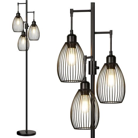 Lampadaire Sur Pied Salon dimmable, ampoules LED Edison 3x800 LM incluses, avec élégante cage en forme de larme, pour salon et chambre à coucher