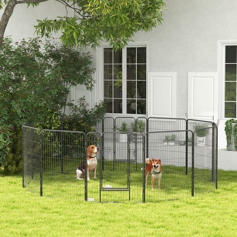 Parc pour chiots 12 pièces - 12 plaques en maille en acier chacune de 80x100 cm gris - enclos pour chiots pliables avec 2 portes - Robuste