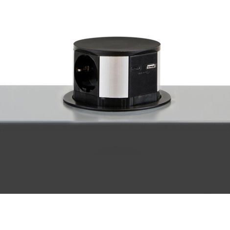 emuca multiconector extraíble vertikal push diámetro 100mm, 3 enchufes tipo schuko, 1 usb tipo a, 1 usb tipo c, acero y plástico, pintado negro