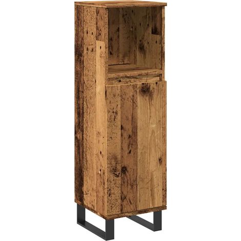 Mobiletto da bagno vintage in legno composito 30 x 30 x 100 cm ampio spazio contenitivo stile industriale finitura effetto legno anticato 020051091