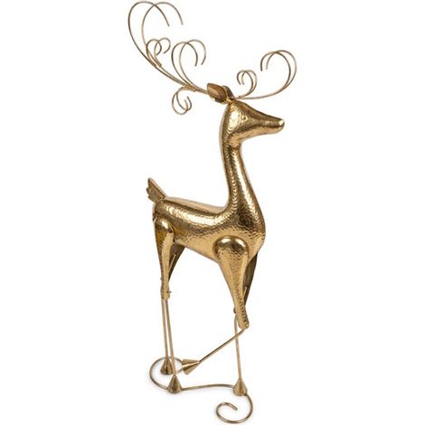 Renna Gigante in latta alta 148cm Elegante Oro Decorazione da Pavimento Statua In Metallo Design Originale Dorata Per Allestimento Vetrine E Salotti albero di natale locali commerciali ottima idea reg (1/5)