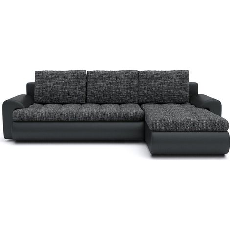 Tokyo Right Hand Facing Pleated Fabric Corner Sofa Bed - Dark Grey & Black