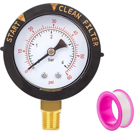 0-60psi Water Filter Pressure Gauge, Stainless Steel Pressure Gauge with Threaded Sealing Tape Pressure Indicator Pool Pump Bottom Bracket 1/4 NPT Table Pressure Test for Air Water (1/5)