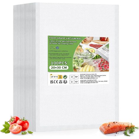 100 Sacs Sous Vide Alimentaire - 20x30 cm Sachets de Conservation et Congélation - Compatibles Toutes Machines Sous Vide - Pour Aliments, Viandes et Légumes (1/5)