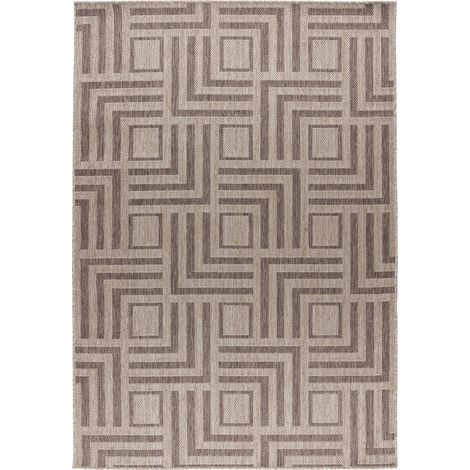 Tapis taupe plat à motif géométrique déperlant - 110 x 60 cm (1/5)