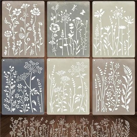 Pochoirs de fleurs sauvages en 6 pièces pour la peinture - Un ensemble de 6 gabarits de peinture de fleurs sauvages.