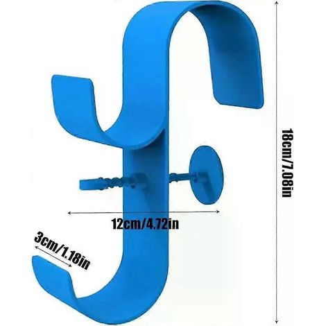 Support de canne à pêche réglable à 2 ou 3 crochets pour accessoires et équipements de natation. Convient aux épuisettes télescopiques. 1 support bleu. (1/5)