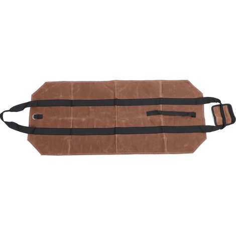 Sac porte-bûches en toile cirée, résistant à l'eau, couleur café, pour cheminée et poêle à bois. Accessoires pour poêle à bois. (1/5)