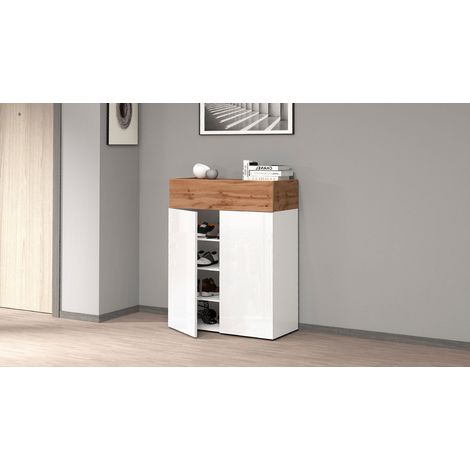 Scarpiera 2 Ante e 1 Ripiano a Ribalta 76x35x100 cm Savona 2A 1R Bianco Opaco/Rovere Wotan (1/5)
