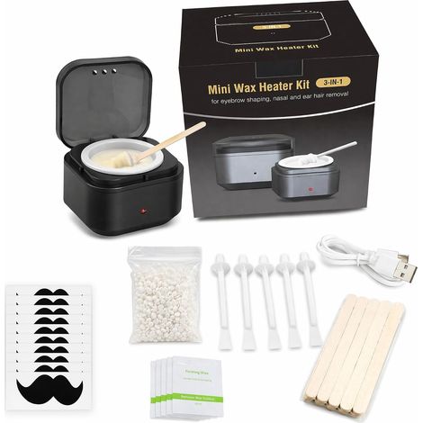 Nez Chauffe Cire Portable, Mini Kit Epilatio avec 50g Cires avec 5 Batonnets Nasaux ect, pour Hommes Femmes, Température Stable, USB chauffage rapide, Épilation Poils Oreilles et Nez (1/5)