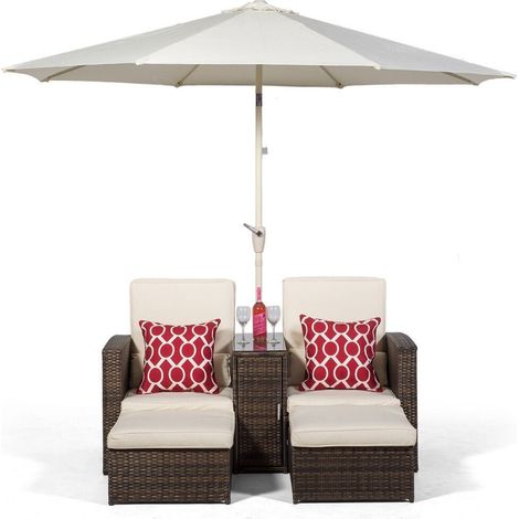 Giardino Nevada Double Reclining Rattan Sun Loungers Set - Brown (1/5)