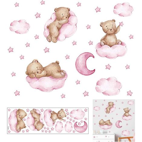 Pegatinas de pared removibles de estrellas, lunas, osos y nubes para la decoración de paredes de habitaciones infantiles y guarderías.