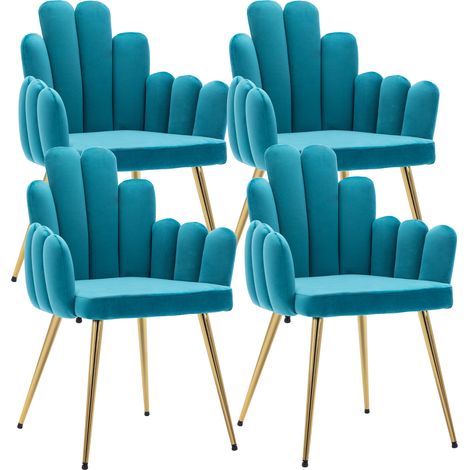 Wahson Lot de 4 Chaises en Velours, Chaise Salle a Manger Moderne avec Pied Doré, Chaise de Cuisine Pour Restaurant, Bleu