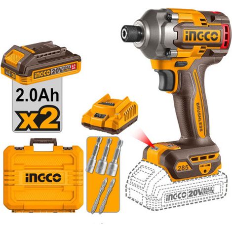 Visseuse à chocs sans fil 285 NM 20V STARTER PACK 2.0 Ah + 5 embouts P20S - INGCO - CIRLI2028E