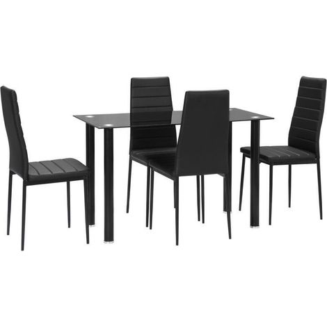 Ensemble repas 5 pièces design moderne : table en verre et 4 chaises, coloris noir élégant pour votre salle à manger (1/5)