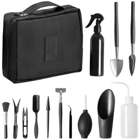 Lot de 13 Kit d'outils pour Bonsai, Mini Outils de Jardinage pour Les Plantes d'intérieur, Outils en Acier Carbone pour Plantes Succulentes Transplantation à la Main, avec Sac de Rangement (1/5)