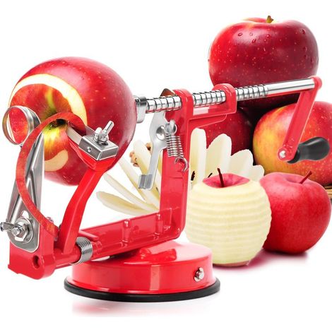 3-in-1 Obstschäler und -entkerner mit starkem Saugfuß und Edelstahlklingen für Obst, Birnen und mehr (Rot)