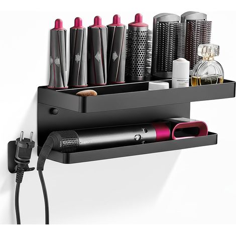 1 Support mural sans perçage en alliage d'aluminium pour Dyson Airwrap, rangement accessoires, noir (1/5)