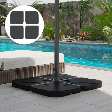 Lot 4 pieds parasol poids lestage carré poignée remplir eau 60kg/sable 72kg 50x50x8cm HDPE, noir