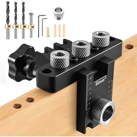 Taschenlochlehre, 3-in-1-Taschenlochlehren-Set mit 8/10/15 mm Bohrer, Dübellehren-Set für die Holzbearbeitung, Bohrführung, Locher-Sucher, Bohrführung für 0–52 mm dicke Bretter