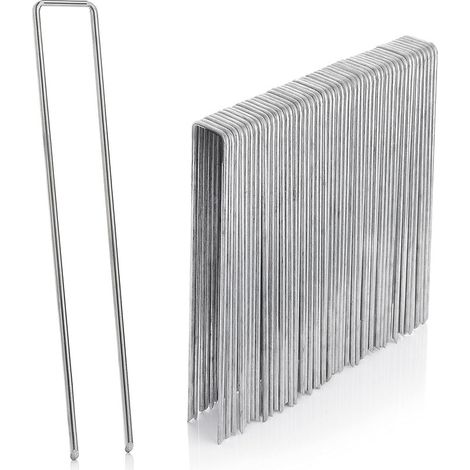 Lot de 30 agrafes de jardin 150x30 mm – Piquets de fixation en acier galvanisé en U pour toile de paillage, clôture et grillage (1/5)