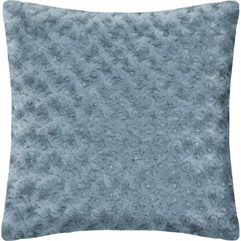Coussin Imitation Fourrure "Bouclée" 45x45cm Bleu Orage (1/3)