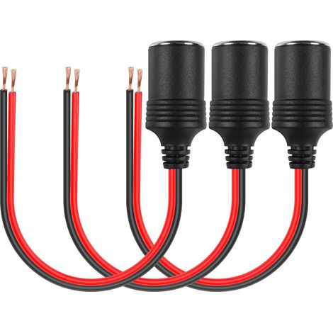 Lot de 3 Prises Allume-Cigare Femelles 16 AWG avec câble à extrémité Ouverte, câble de Rechange pour Chargeur de Voiture 12/24 V pour équipement de Moins de 120 W (1/5)