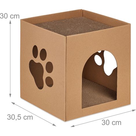 Caseta para gatos casa de cartón 60 x 45 x 45 cm escondite cómodo diseño moderno de cartón blanco 130013676 (1/4)