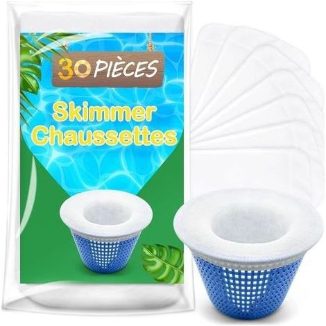 Chaussette Skimmer Piscine 30 Pièce, Réutilisable Chaussette Filtre Piscine, Prefiltre Skimmer Nylon Élastique avec Maillage Ultra-Fin, Chaussettes d'écumeur de Piscine pour les Débris et la Saleté (1/5)