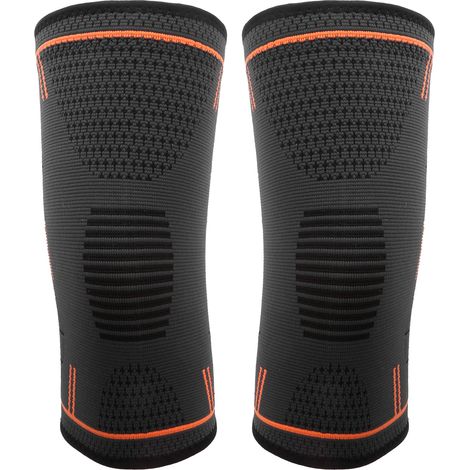 Genouillère sport antidérapante extérieur, manchon de compression tricoté fitness, protection genou (XL Orange) (1/5)