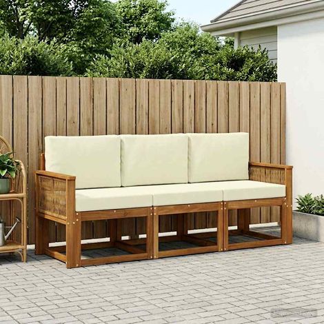 vidaXL Set di divani da esterno 3 pz Naturale e Crema Poliestere