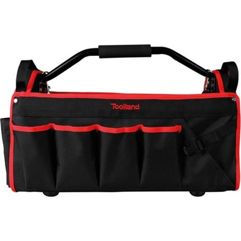 Toolland Sac à outils, nylon, avec poignée métallique antidérapante, bandoulière, poches intérieures et extérieures, noir/rouge, 50 x 24 x 33 cm (1/5)