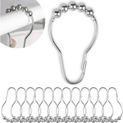 Anneaux pour Rideaux de che, 12 pièces, en Couleur Argent, Taille 74 x 36 mm, Crochets de Assez pour Tiges de courtine de Bain, Anneaux de che en Métal Robuste, Boucle de Rideau de averse (1/5)