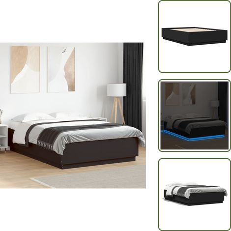 Letto con doghe - vidaXL Giroletto con LED senza Materasso Nero 150x200 cm - Letto in legno