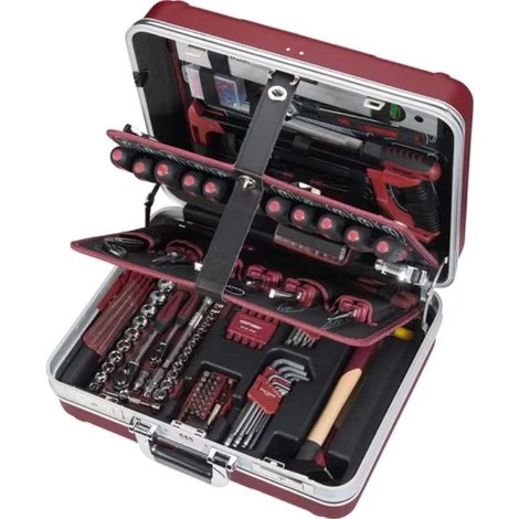Kraftwerk – Mallette à outils 186 pièces – Entraînement 1/4' avec douilles 3,5 à 14mm – Rallonges, clés mixtes, tournevis, pinces – Coffret ABS durable (1/3)