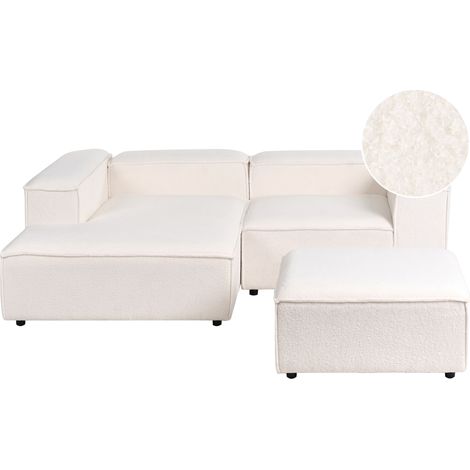 Sofá esquinero moderno 3 plazas patas negras con otomana tapicería de bouclé blanco crema derecho Ardal (1/5)