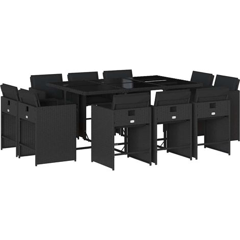 Maison Exclusive - Set da Pranzo da Giardino 11 pz con Cuscini in Polyrattan Nero
