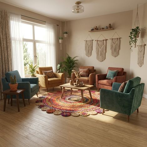 Tapis en jute Lerina - Tapis en laine  - 90x90cm, Round - 50% Jute, 50% Coton - Tissé main - Multicolore