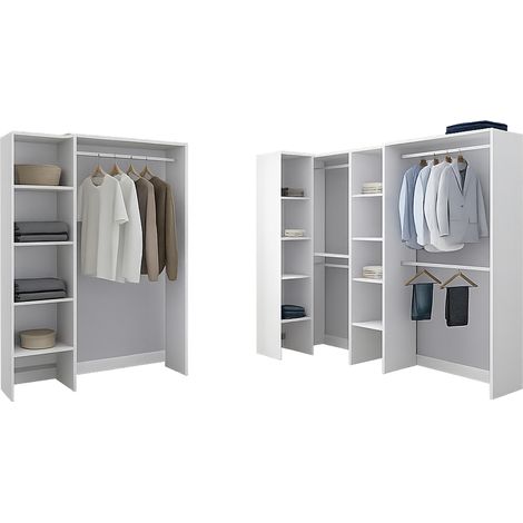 Guardaroba Grande Comano, Armadio Camera da Letto 13 Ripiani, Appendiabiti, Modulabile, 369x187h cm Bianco